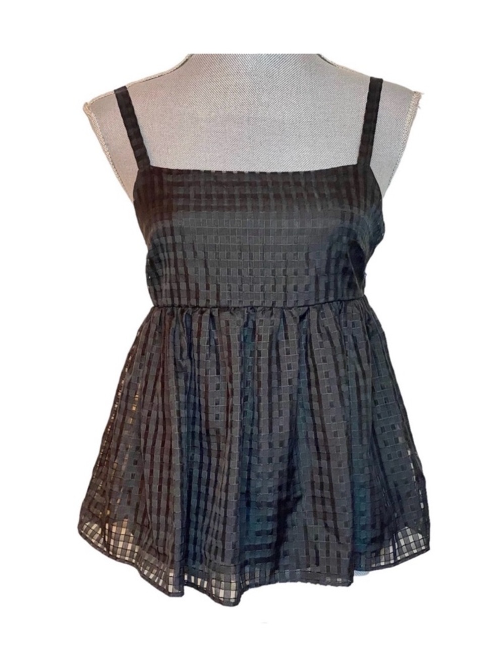 Zara Black Checkered Spaghetti-Strap Tank Top